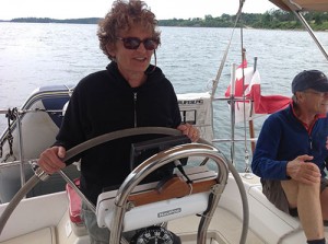 Ellen at the helm, Peter has my back, Carol took the photo.
