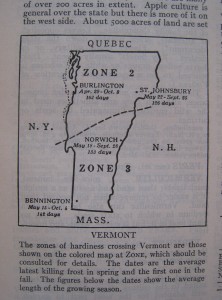 Map of typical growing seasons for Vermont, circa 1948 from Taylor's Encyclopedia of Gardening. Photo: Lucy Martin