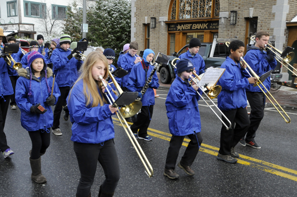 The Marching Blue Bombers, Lake Placid Centeral's marching band, strut their stuff on Main Street.