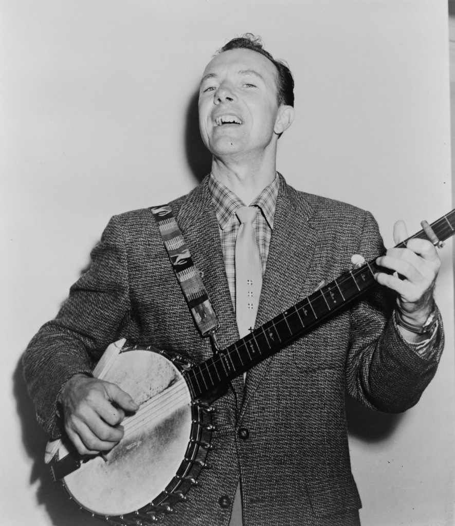 Pete Seeger with his banjo. (Photo via Wikipedia, no licensing.)