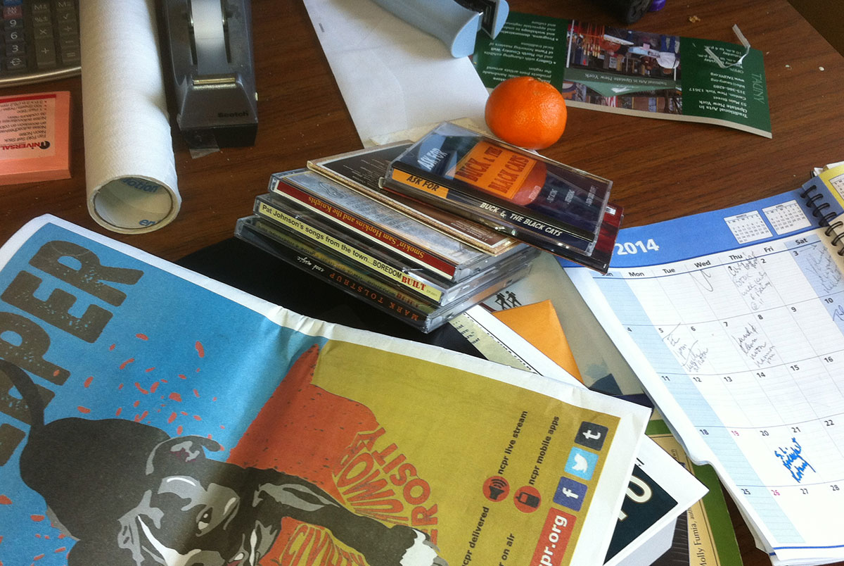My desk: socially responsible? innovative? or just needing to take the time to clean up my desk? Photo: Ellen Rocco