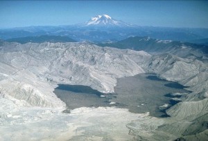 Spirit Lake filled with debris from the eruption. October 4, 1980. USGS Photograph taken by Lyn Topinka