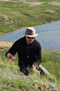 Jeff Saarela collects grasses along the Soper River, Nunavut in 2012. Photo: Canadian Museum of Nature