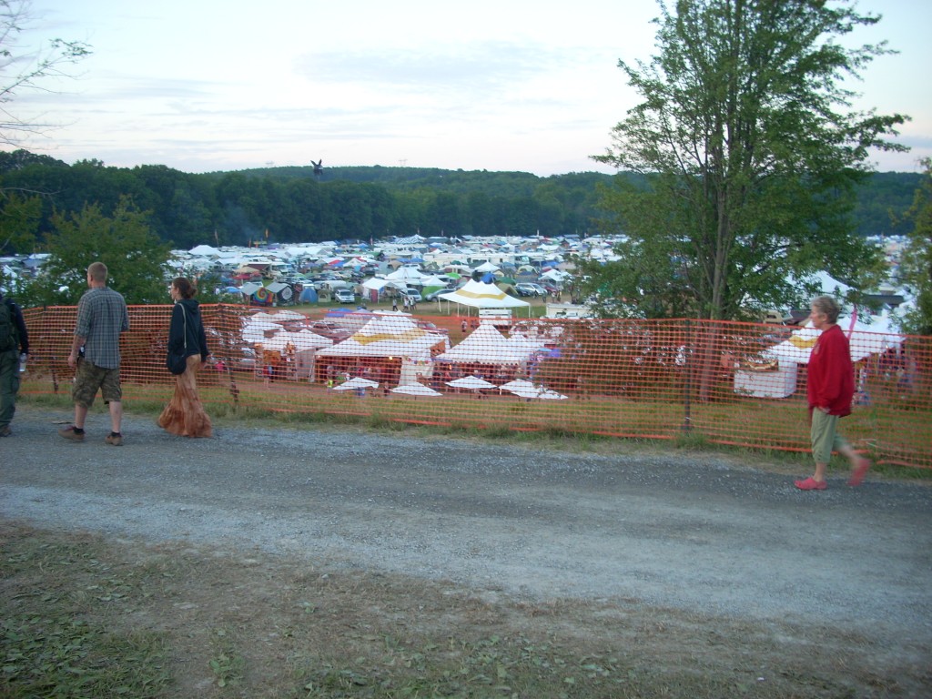 This festival is one of the largest I've ever attended.  Here's a portion of the campground, looking down from halfway up the hill to the main stage.  There are vendors and sponsor tents in the front row, with a sea of campsites in the background.  This is about 20% of the festival area, which includes 5 different stages (which run concurrently), plus thousands of campsites, and miles of parking spaces.
