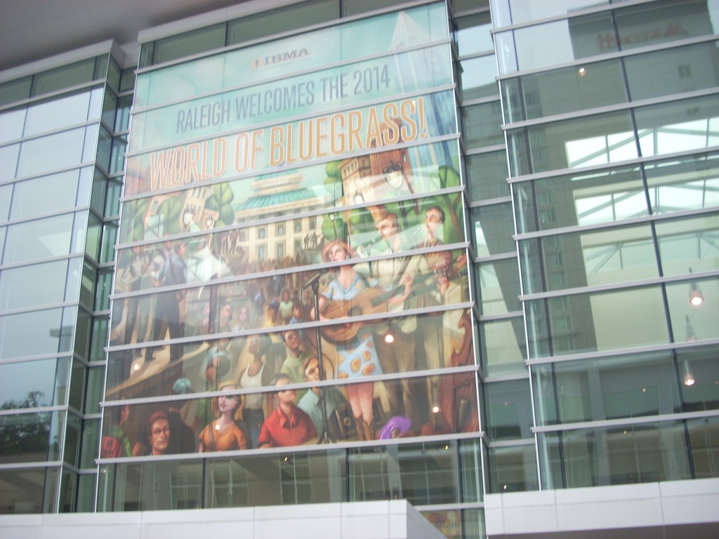 The front of the Raleigh Convention Center is decorated with this 2-story welcome sign.