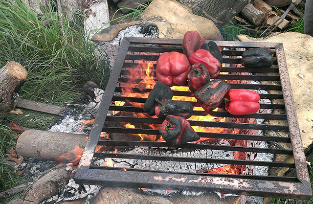 Peppers roasting on our open fire pit. Photo: Mary McCallion