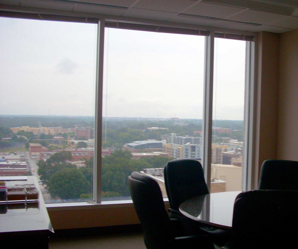 I’m at the Raleigh, NC law firm of Williams-Mullen. They have offered to host our reception. This is one of the many conference rooms on the 17th floor, with beautiful views of the city.