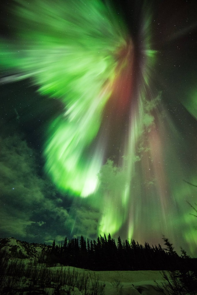 St. Patrick's Day Green Aurora Last night Earth experienced a geomagnetic storm and aurora were visible in the Northern U.S. states. These images of aurora were captured on March 17, 2015, around 5:30 a.m. EDT in Donnelly Creek, Alaska by Sebastian Saarloos. These aurora might have been caused by the fast solar wind streaming from two solar coronal holes. Image Courtesy of Sebastian Saarloos.