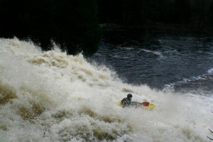 JP Carey paddles Twin Falls on south branch of the Grass River in Degrasse. Photo: Becca Doll