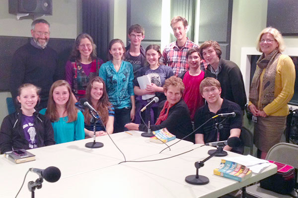 A crowd of book-lovers, young and old, in the NCPR studio. Photo: Joel Hurd 