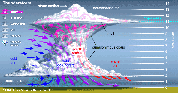 Diagram of a Super Cell Thunderstorm, Photo: Britannica Kids