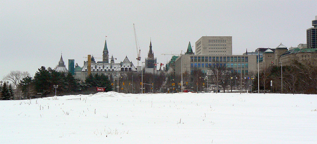 Looking east to Parliament Hill from LeBreton Flats. Photo: James Morgan
