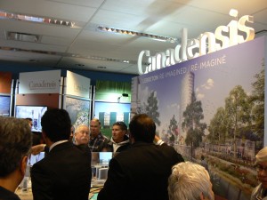 Visitors to the NCC's LeBreton Flats consultation check out the Canadensis proposal.