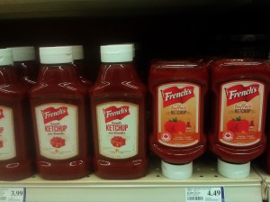 A nearly empty shelf of French's ketchup at a Gatineau, Quebec IGA store.  Photo by James Morgan