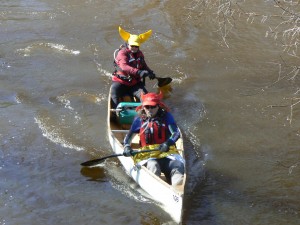 A two Norsepower Viking kayak heads down the Raisin River.  Photo by James Morgan