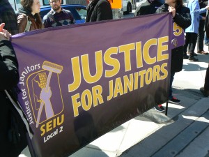 Justice for Janitors and the SEIU took part in the demonstration.  Photo by James Morgan