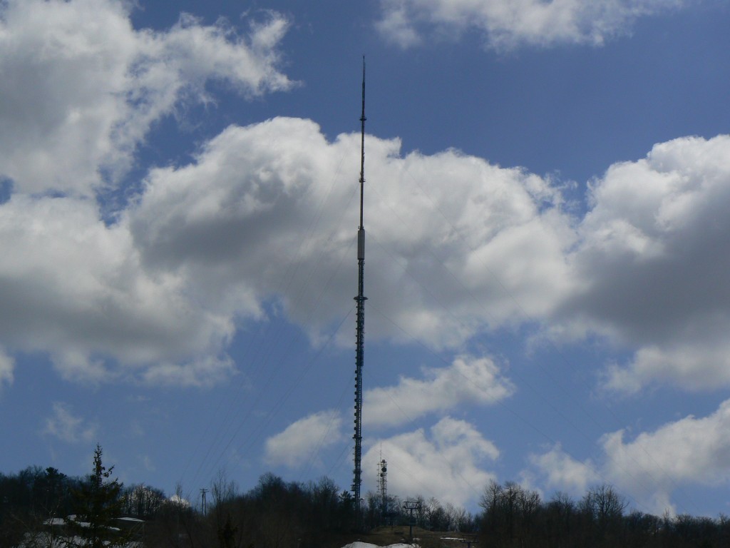 Beacon of CanCon: The tower atop Clifford Slope at the Camp Fortune ski area in Gatineau Park is the transmitter site for all of Ottawa's television and most FM radio stations.  Photo by James Morgan