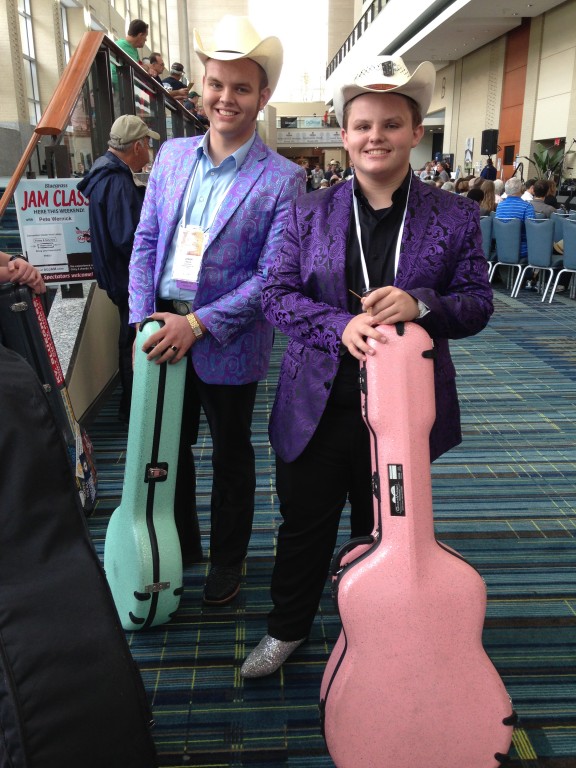 Jonah and Grayson Riddle are all dressed up and ready to play!  Check out those cool cases!