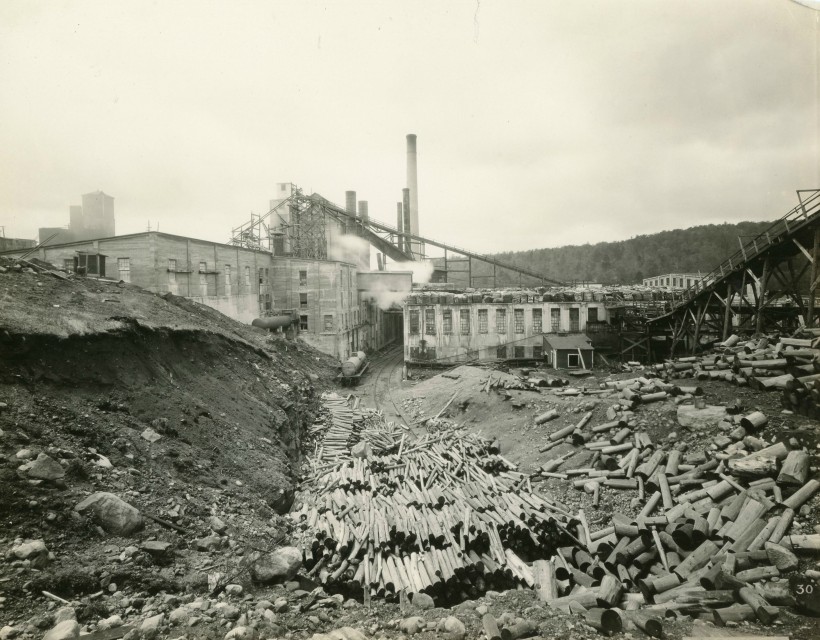 Exterior view of Newton Falls Paper Mill in the 1920s