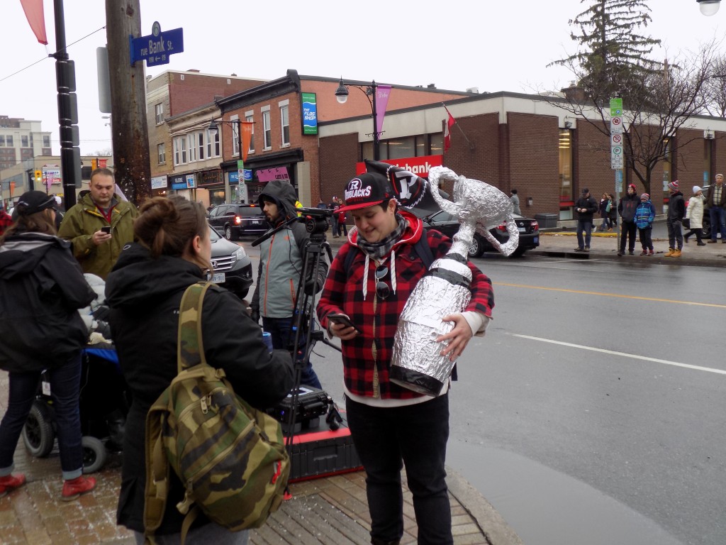This Redblacks fan made his own Grey Cup.  All it took was some aluminum foil.  Photo: James Morgan