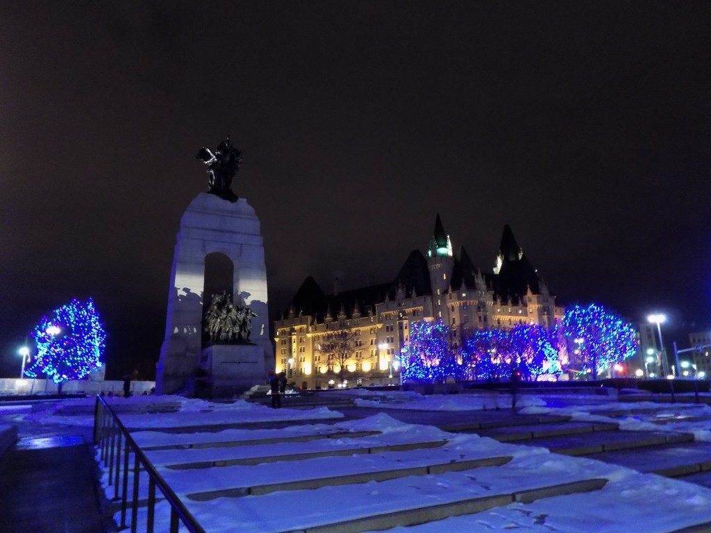 Lights make Confederation Square a seasonal sight.  The square is home to the National War Memorial and the Chateau Laurier Hotel.  Photo: James Morgan