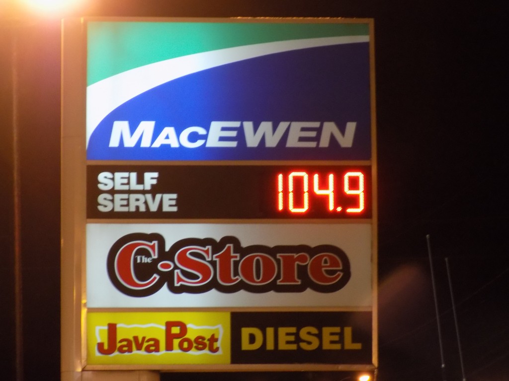 The cap and trade program in Ontario has led to an increase in gas prices.  It was selling for $1.04.9 per litre at this gas station in Ottawa.  Photo: James Morgan