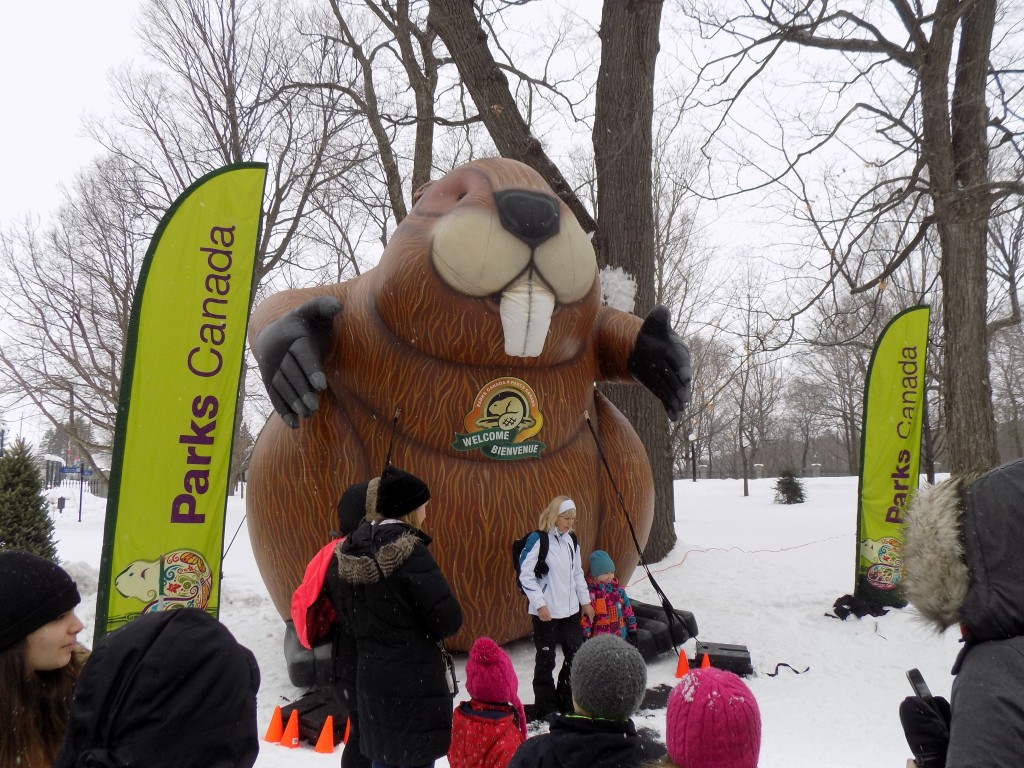 A bit inflatable beaver from Parks Canada welcomed visitors to the Winter Celebration.  Parks staff gave away free visitor passes to the first 2,000 people.  The agency has already issued 3.4 million free passes to celebrate Canada's 150th anniversary.  Photo: James Morgan