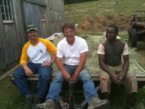 Apprentice Billy McNamara, Bill Knoble (looking worn out by the young help), and apprentice Pierre Nzuah.