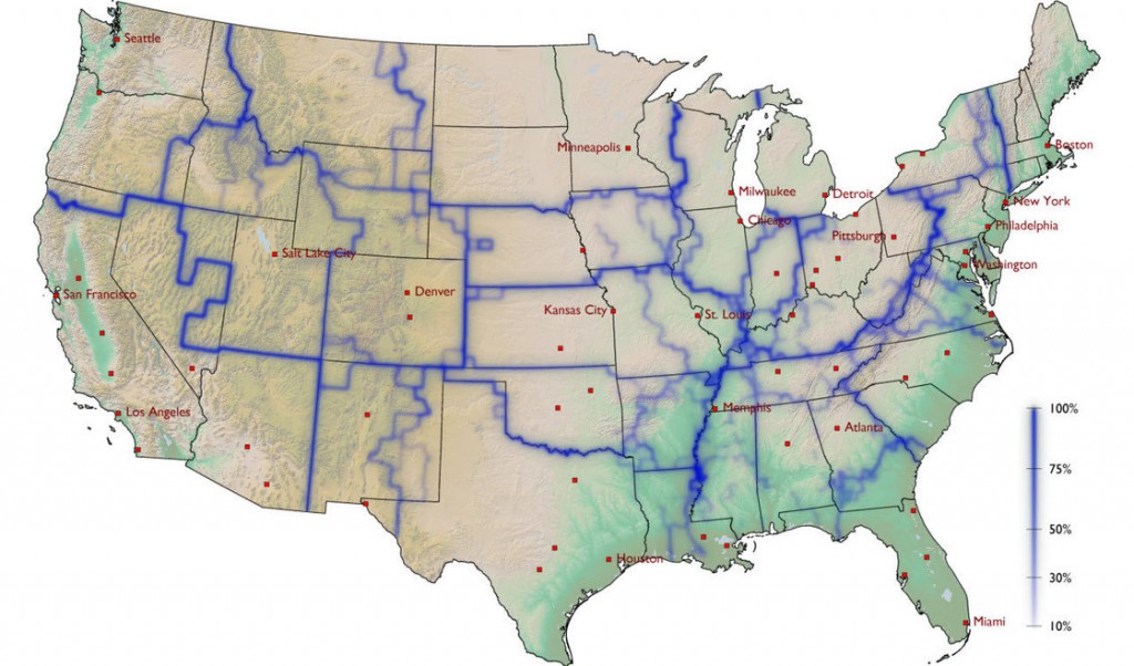 Dirk Brockman's map of regions of interaction in the US.