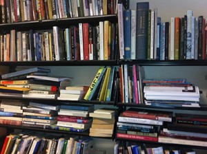 My office bookshelves. Hmm...time to get the boxes? Photo: Ellen Rocco
