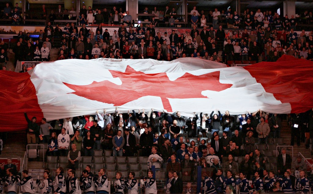 Patriotic display at a Maple Leafs-Jets game. Photo: Maria Casacalenda, Creative Commons, some rights reserved
