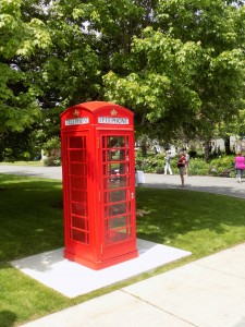 London Calling: This historic British telephone booth is by the lane at Earnscliffe.  There is no telephone inside.  Photo by James Morgan