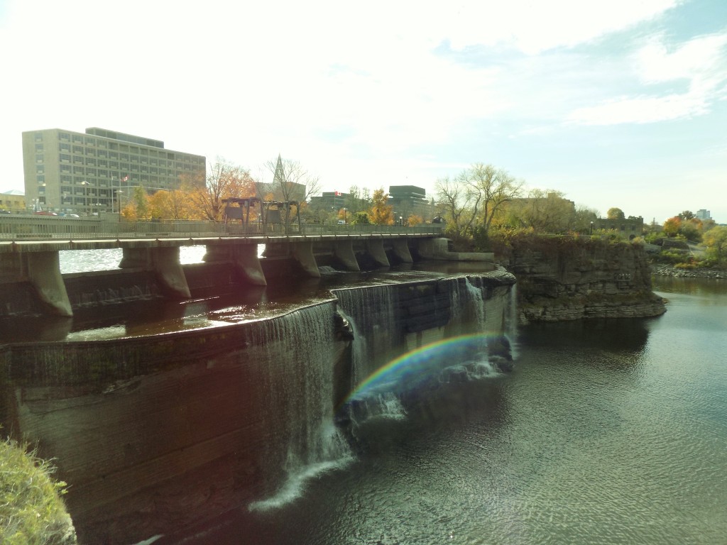 Rideau Rainbow: The east channel of Rideau Falls with Green Island in the background.  Photo: James Morgan