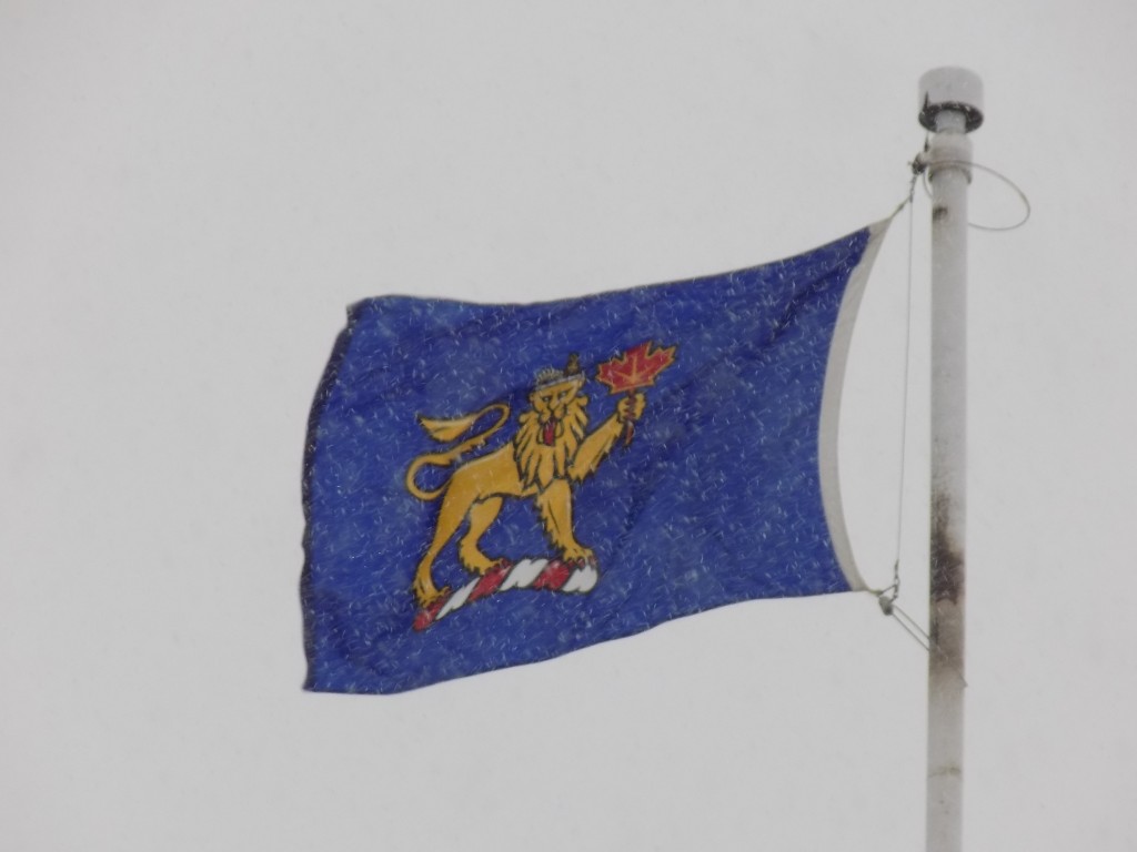 The Governor-General's flag atop Rideau Hall in Ottawa.  The Governor-General, currently His Excellency David Johnston, represents the Queen and is responsible for swearing in the federal cabinet.  The flag only flies when the Governor-General is home.  Photo: James Morgan