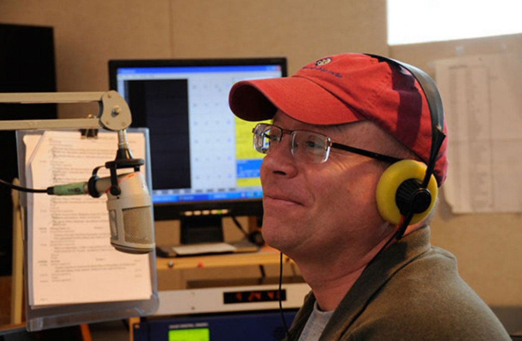 Morning host Todd Moe in the control room at NCPR.