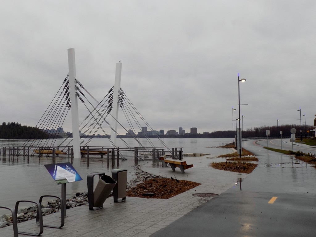 The Ottawa River has spilled over this pier and onto Jacques Cartier Street in Gatineau.  Photo: James Morgan