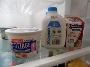 Dairy products like cottage cheese (left), contain ultra-filtered milk.  The author also keeps a tidy refrigerator. 