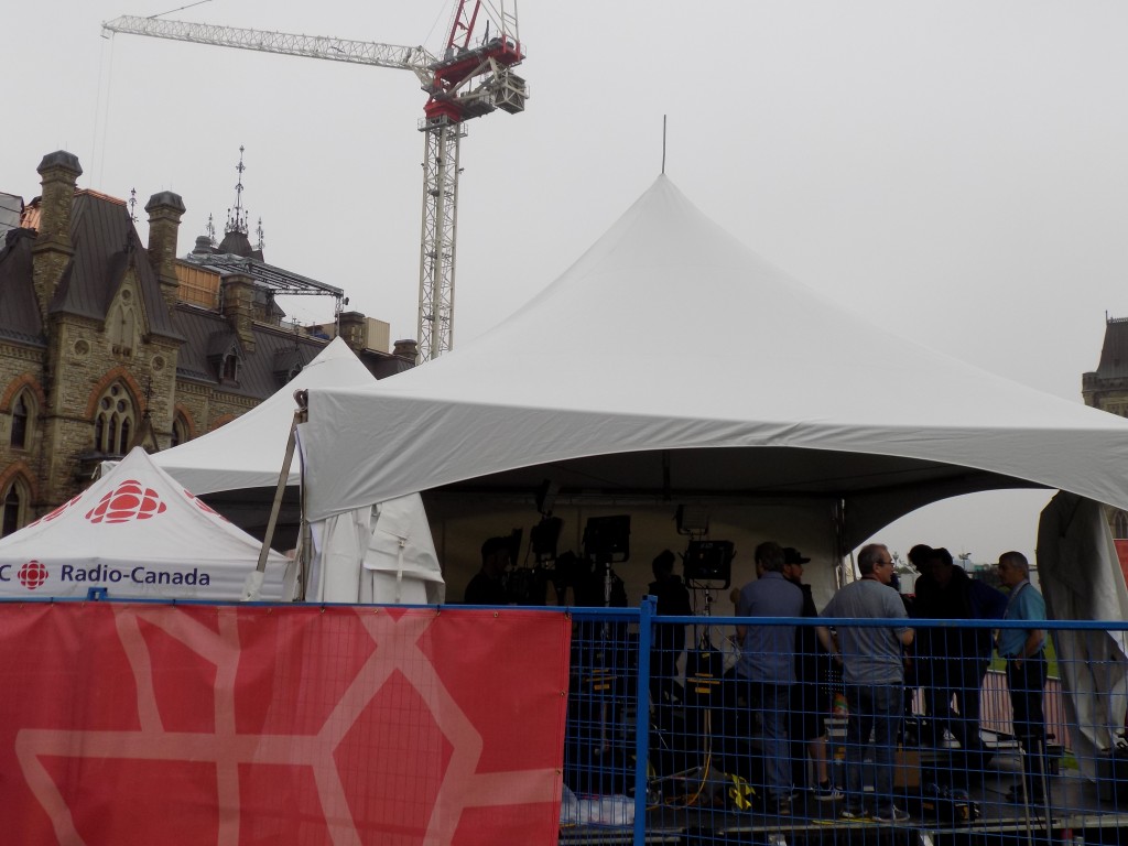 The Canadian Broadcasting Corporation's Canada Day studio.  Longtime TV news anchor Peter Mansbridge will deliver his final broadcast from here on Canada Day before retiring.  Photo: James Morgan