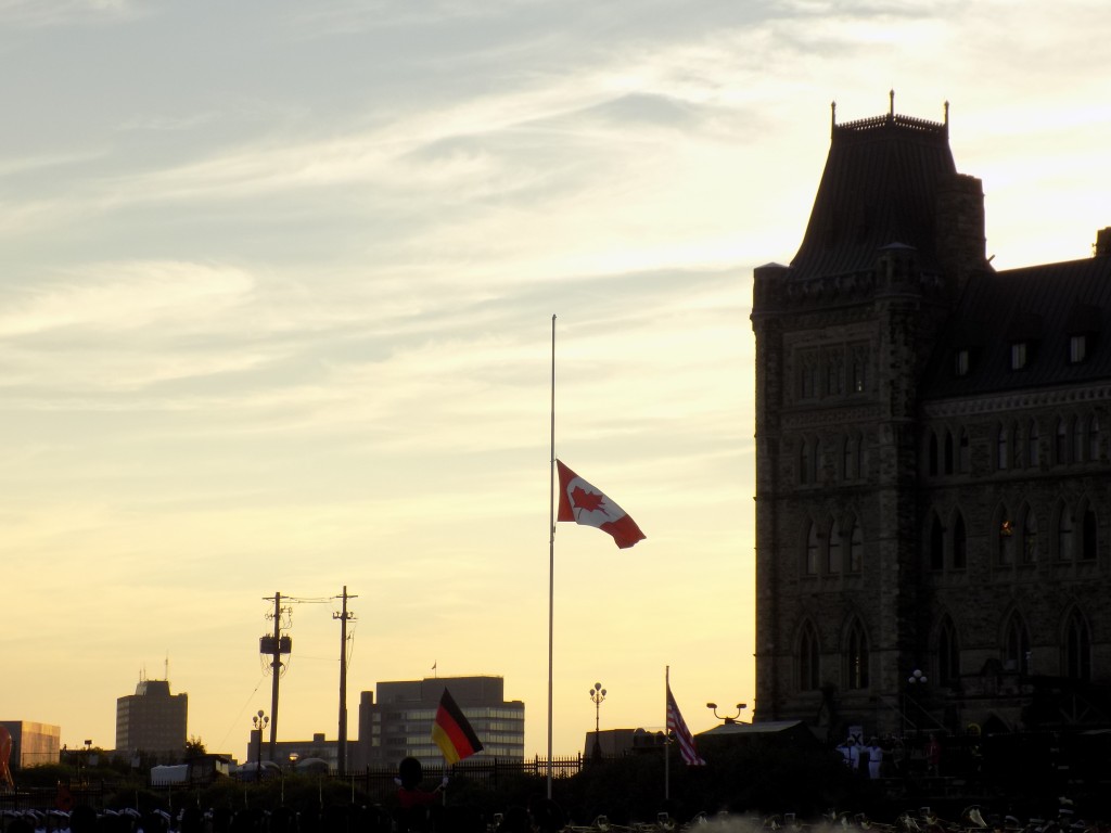The lowering of the Canadian flag at Fortissimo.  Photo: James Morgan