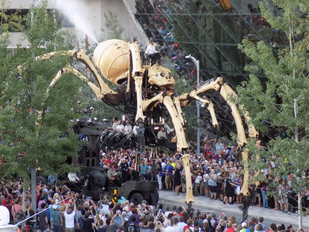 Kumo walking along Colonel By Drive in front of the convention center.  This was probably not the best scene for anyone afraid of spiders!  Photo: James Morgan