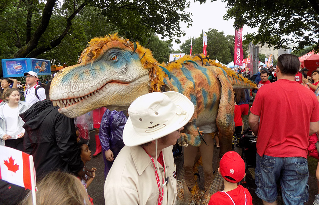 Major's Hill Park looked a bit like Jurassic Park when this dinosaur walked through. Photo: James Morgan