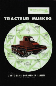 A 1956 advertisement for the Bombardier Muskeg Tractor.  Scanned postcard from Joseph-Armand Bombardier Museum of Ingenuity.