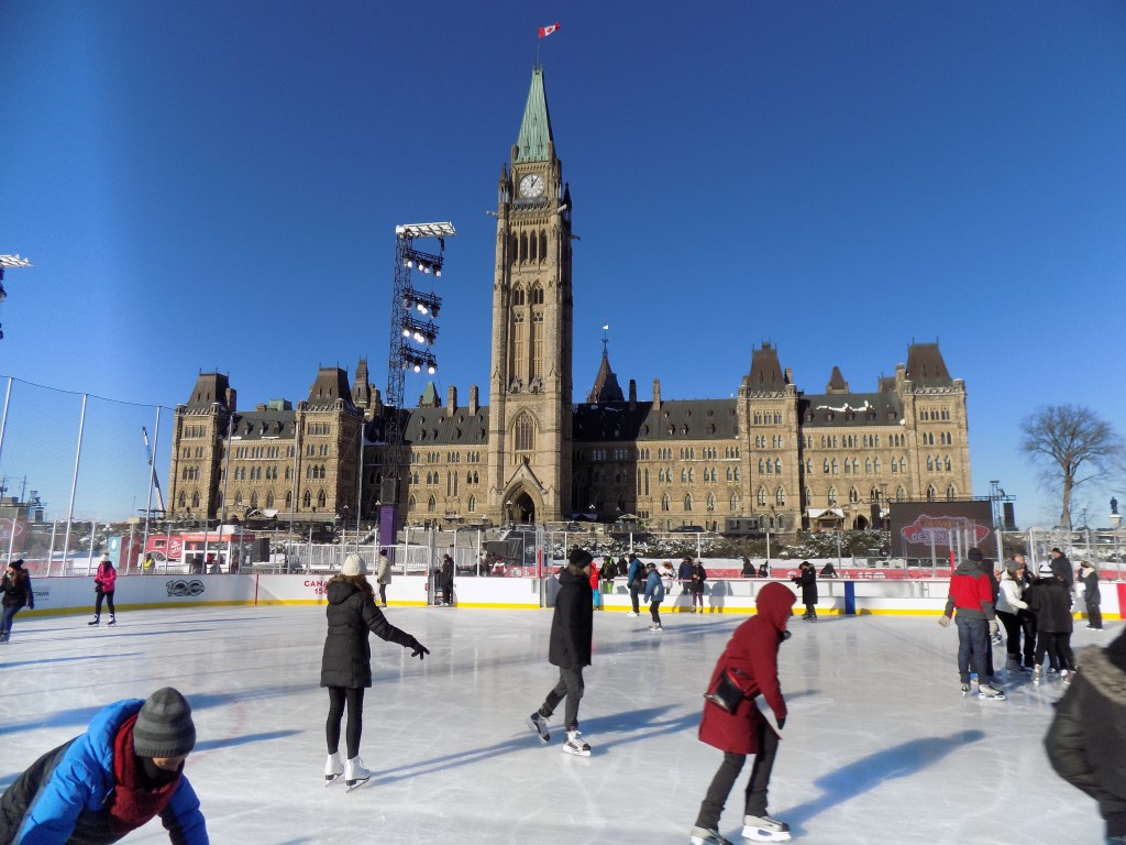 Skaters enjoy the Canada 150 Rink on Parliament Hill in Ottawa.  Photo: James Morgan