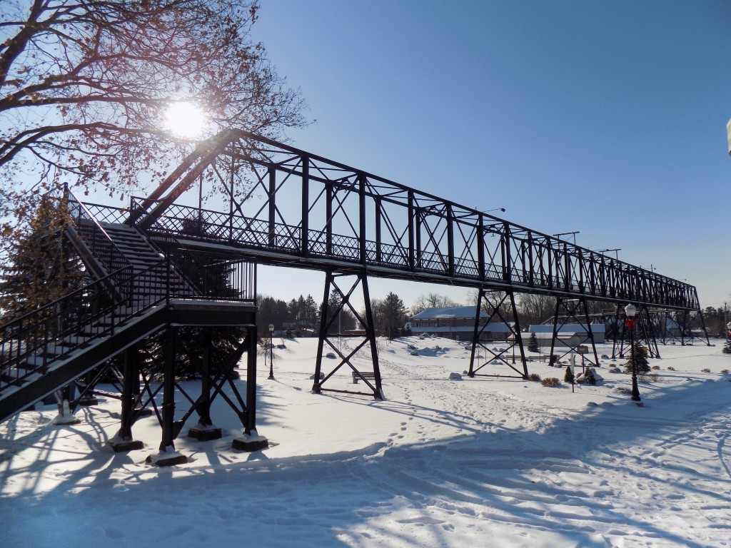 The pedestrian bridge over the former Canadian National Railways yard in Palmerston, Ontario.  Photo: James Morgan