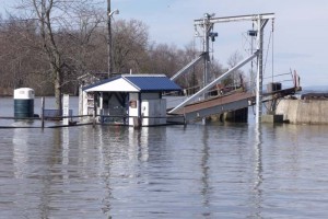 The Essex ferry dock isolated by record-high waters of Lake Champlain (Photo:  Brian Mann)