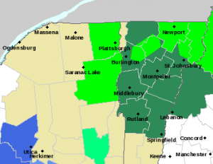 Flood watches and warnings in effect Saturday evening (Image:  National Weather Service Burlington)
