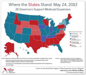 The states where most Americans live are adopting key provisions of Obamacare (Map:  The Advisory Board Company)  http://www.advisory.com/Daily-Briefing/2012/11/09/MedicaidMap#lightbox/2/