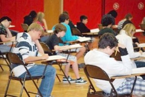 Saranac Lake middle school students take the state standardized English language arts test in April 2012 in the school's gymnasium. Photo: Chris Knight via Adirondack Daily Enterprise