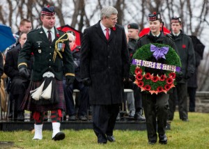 Prime Minister Stephen Harper also attended Remembance Day observances at the Crysler's Farm battlefield near Morrisburg, Ontario. It was the 200th anniversary of that War of 1812 battle that turned back an American invasion. Photo: Office of the Prime Minister