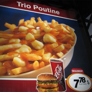 Advertisement for McDonald's poutine in the Montreal train station. Photo: Bill Walsh, Creative Commons, some rights reserved